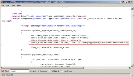 finding the session id of youtube upload form