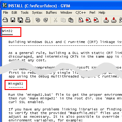 libcurl's win32 install file with mingw