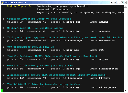 reddit top, follow reddit from console/shell