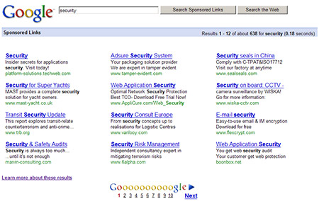 Google Sponsored Links for Security
