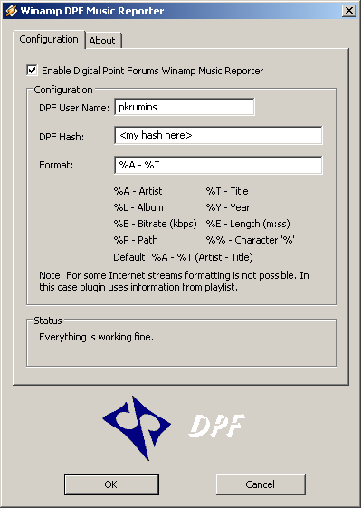 DPF Winamp plugin configuration